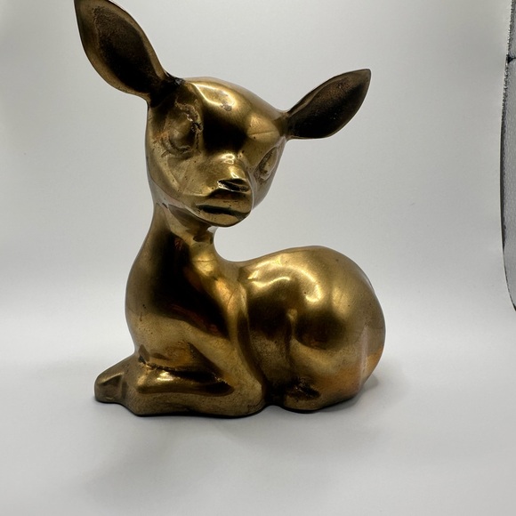 Vintage Brass Deer Figurine Mid Century Modern Gold Fawn Statue Woodland Decor - Picture 2 of 6